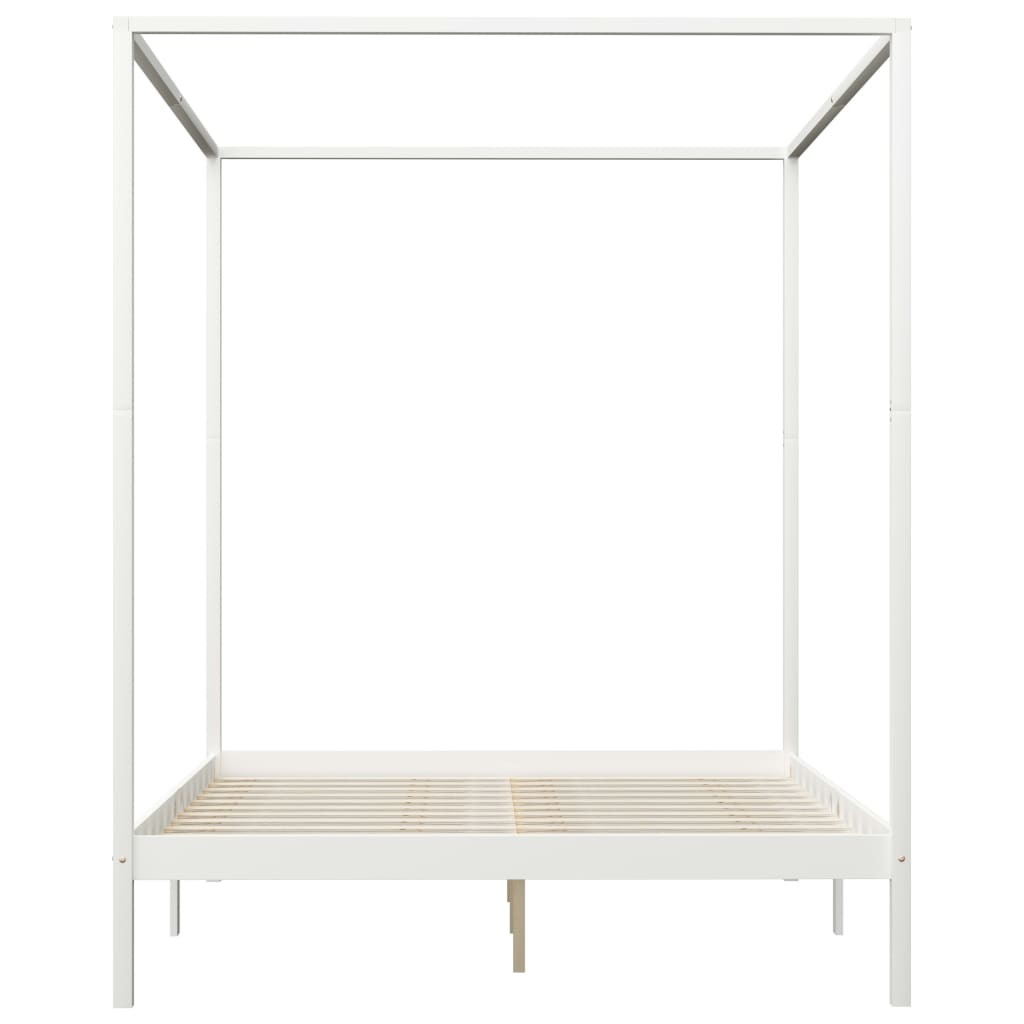 Canopy Bed Frame with 4 Drawers White Solid Pine Wood 160x200cm